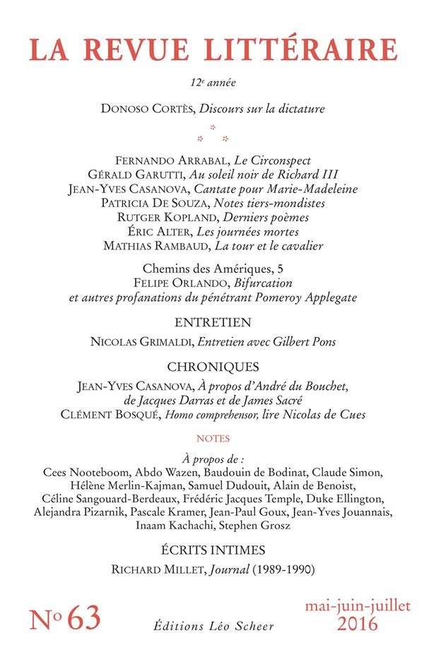 la Revue littéraire n° 63 (mai-juin-juillet 2016)