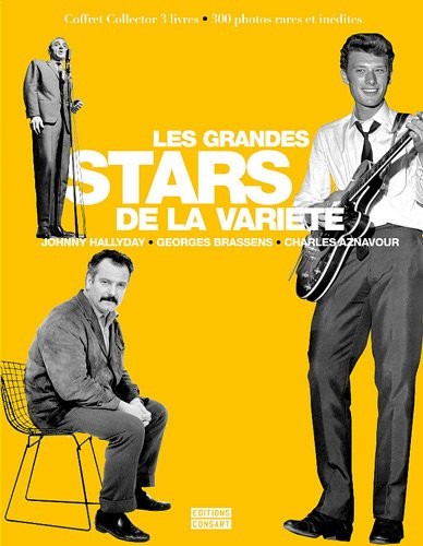 Coffret Les grandes stars de la variété en 3 volumes : Charles Aznavour l'éternel bohême ; Brassens une mauvaise réputation ; Johnny Hallyday une vie pour le rock