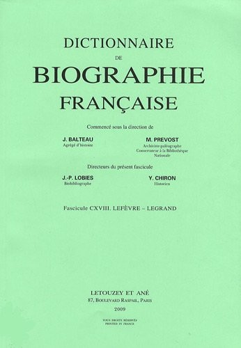 Dictionnaire de biographie française : Tome 20 Fascicule 118, Lefèvre - Legrand
