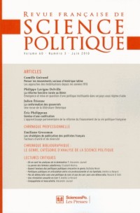 Revue française de science politique, Volume 60 N° 3, Juin :