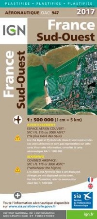 Oaci947 France Sud-Ouest Plastifiee 2017 1/500.000