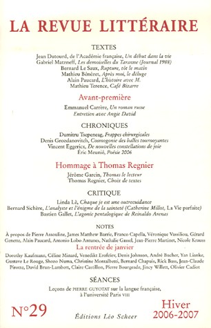 La Revue littéraire, N° 29, Hiver 2006-20 :