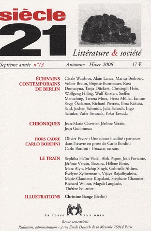 Siècle 21, N° 13, Automne-Hiver : Ecrivains contemporains de Berlin