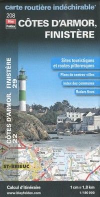 Côtes-d'Armor (22), Finistère (29). Carte Départementale Routière et Touristique