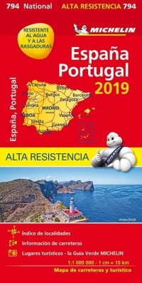 Carte Portugal, Espagne Indéchirable Michelin 2019