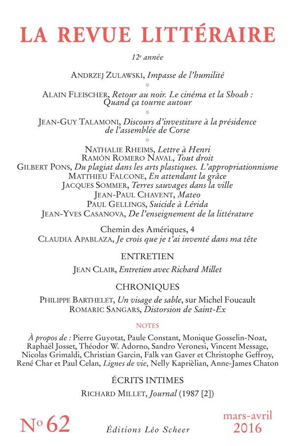 la Revue littéraire n° 62 (mars-avril 2016)