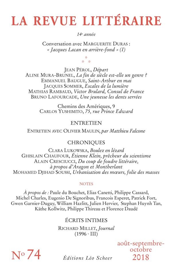 La Revue Littéraire, N°74, août-septembre-octobre 2018