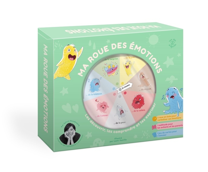 Coffret - Ma roue des émotions : les découvrir, les comprendre et les exprimer: avec un livre d'activités, 50 cartes grand format et une roue en bois
