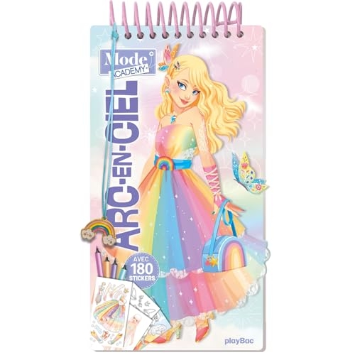 Carnet créatif Mode Academy Arc-en-ciel (avec un bracelet): Avec 180 stickers