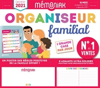 Organiseur familial Mémoniak 2020-2021 - Calendrier sur 16 mois de sept 2020 à déc 2021 : des magnets ultra-solides et poster des règles positives de la famille en cadeau !