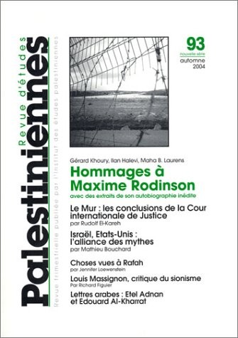 Revue d'études palestiniennes, N° 93 :