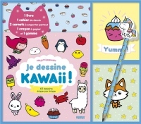 Je dessine kawaii ! 60 dessins étape par étape : Coffret avec 1 livre, 1 cahier de dessin, 2 carnets à emporter partout, 1 crayon à papier et 1 gomme