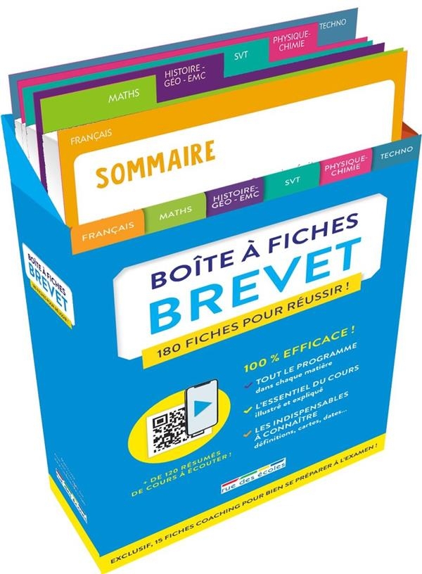 Boîte à fiche brevet: 180 fiches pour réussir !