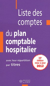 Liste des comptes du plan comptable hospitalier avec leur répartition par titres