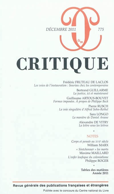 Critique, N° 775 :