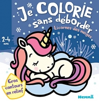 Je colorie sans déborder - Licornes des neiges - Bloc de coloriages aux contours épais pailletés et en relief - dès 2 ans