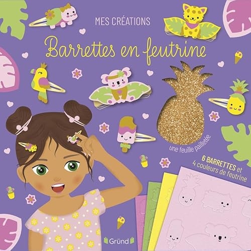 Pochette barrettes exotiques en feutrine – Pochette loisirs créatifs avec 6 barrettes à décorer – Dès 6 ans