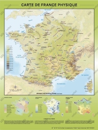 Carte de France Physique : Relief et Hydrographie - Poster Plastifié A0