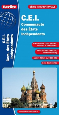Carte de la CEI, Communauté des Etats Indépendants. Plans du centre-ville de Moscou et de Saint-Pétersbourg.