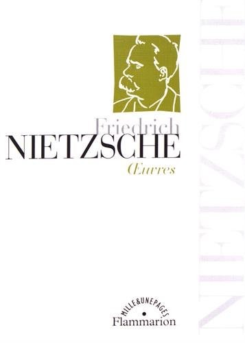 Oeuvres : Le Gai Savoir ; Ainsi parlait Zarathoustra ; Par-delà bien et mal ; Généalogie de la morale ; Le Cas Wagner ; Le Crépuscule des idoles ; L'Antéchrist ; Ecce Homo ; Nietzsche contre Wagner