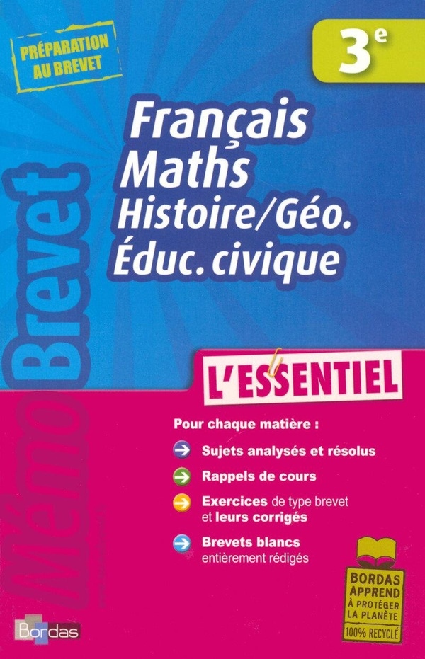 MEMOBREVET ESSENTIEL FR/MATH/HIS-GEO 3E (Ancienne Edition)