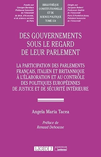 Des gouvernements sous le regard de leur parlement: La participation des parlements francais, italien et britannique à l'élaboration et au contrôle ... de justice et de sécurité intérieure