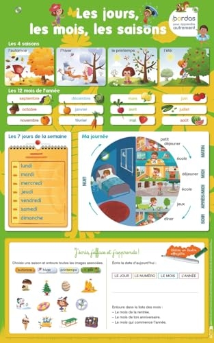 Poster Éducatif Les jours, les mois, les saisons (43x69cm) - Grand poster effaçable