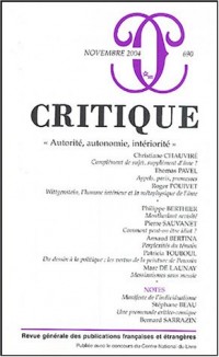 Critique, N° 690, Novembre 200 : Autorité, autonomie, intériorité