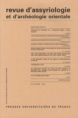 Revue d'assyriologie et d'archéologie orientale 2010 - vol. 104