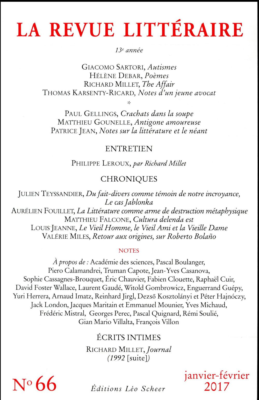 la Revue littéraire n° 66 (janvier-février 2017)