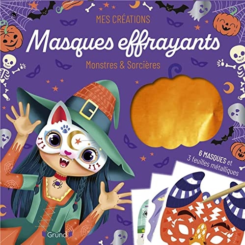 Masques effrayants monstres et sorcières – Pochette avec 3 masques à gratter et 3 masques à décorer avec du foil – À partir de 6 ans