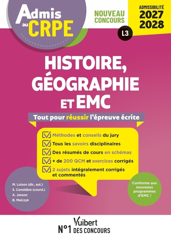 Admis au CRPE 2027-2028 - Histoire Géographie EMC : Epreuve écrite d’admissibilité L3: Toutes les clés de la réussite