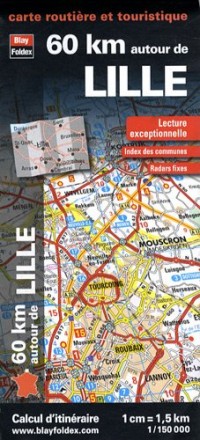 60 km autour de Lille, carte routière et touristique