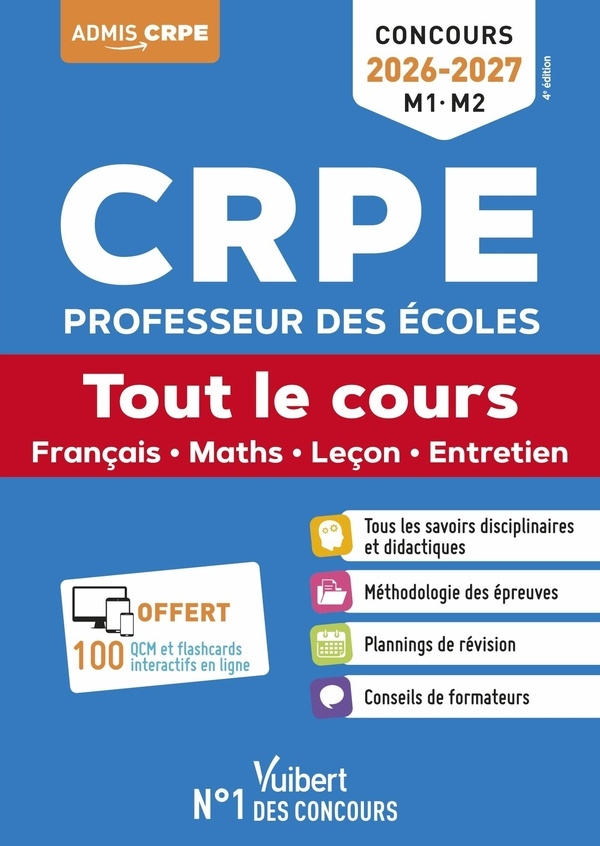 CRPE 2025-2026 - Tout le cours (L3) + QCM et flashcards interactifs: Epreuves écrites et orales - Français, Maths, Culture générale et Entretien