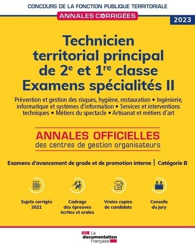 Technicien territorial principal de 2e et 1re classes 2023 Spécialités II - Catégorie B: Examen de promotion interne / Examen avancement de grade