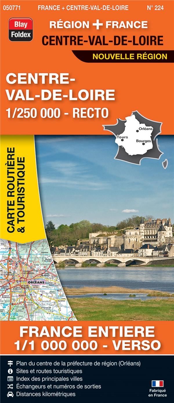 Centre-Val-de-Loire, 1/250 000, recto : France entière, 1/1 000 000, verso