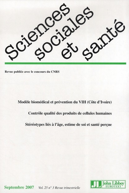 Revue Sciences Sociales et Sante Vol 25 N3 Septembre 2007