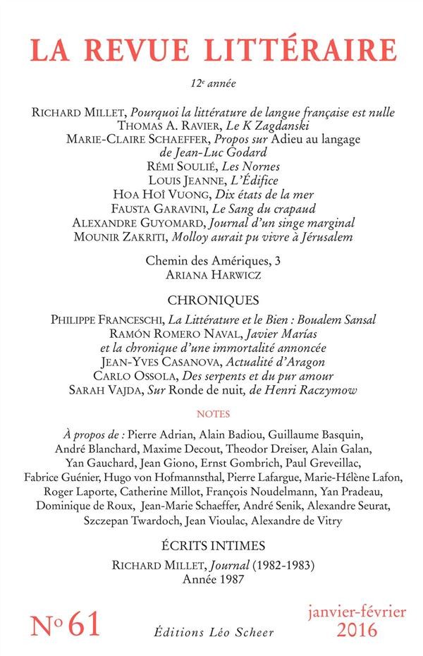 la Revue littéraire n° 61 (janvier-février 2016)