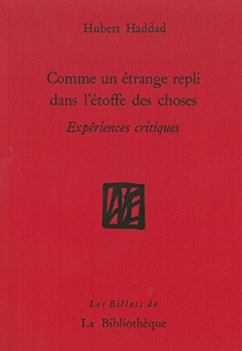 Comme un étrange repli dans l'étoffe des choses : Expériences critiques