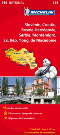 Carte NATIONAL Slovnie, Croatie, Bosnie-Herzgovine, Serbie et Montngro, Macdoine