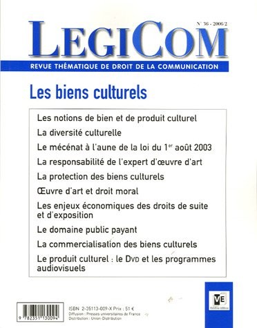 Legicom, N° 36, 2006/2 : Les biens culturels