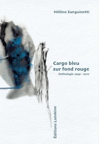Cargo bleu sur fond rouge