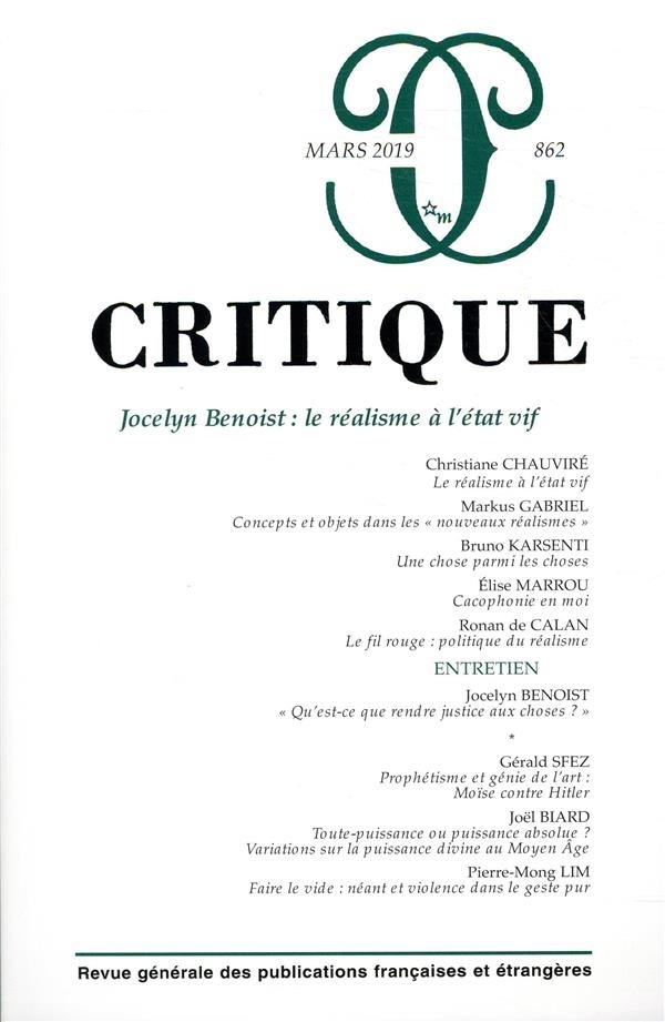 Critique 862 : Jocelyn Benoist : le Réalisme à l'Etat Vif