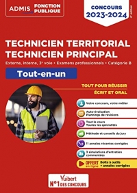 Concours Technicien territorial - Technicien principal - Catégorie B - Tout-en-un: Externe, interne, 3e voie, examens professionnels 2023-2024