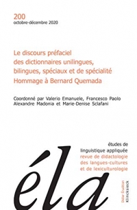 Études de linguistique appliquée - N°4/2020: Le discours préfaciel des dictionnaires unilingues, bilingues, spéciaux et de spécialité
