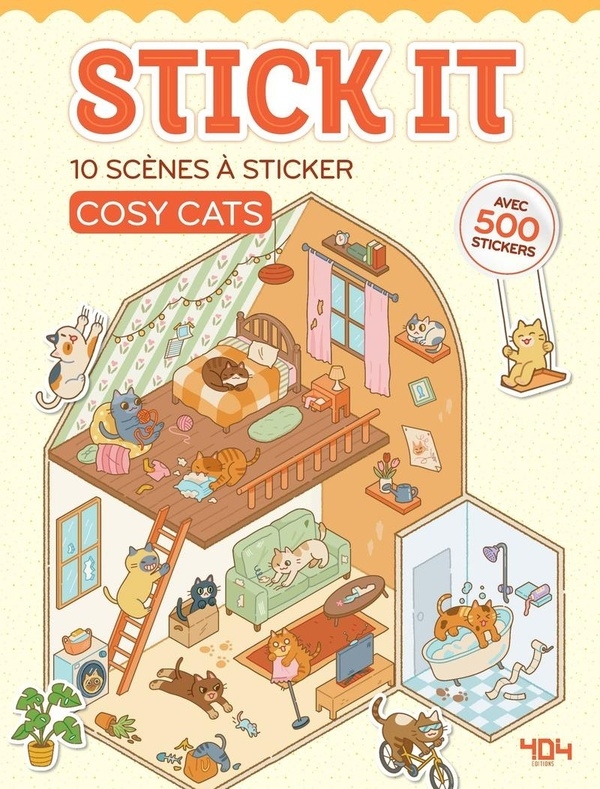 Stick It Cosy Cats 10 scènes de scènes cosy avec des chats à créer Activité loisirs créatifs Loisirs créa chats Scènes à sticker Art Thérapie Cute and cosy Stickers