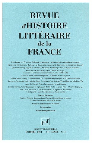 Revue d'histoire littéraire de la France 2011 - N° 4