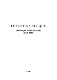 Le Festin critique: Hommage à Michel Jeanneret (1940-2019)
