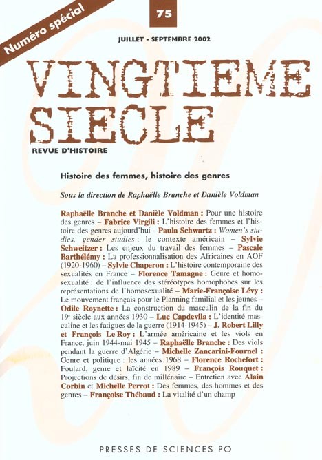 Vingtième siècle, N° 75 Juillet-Septem : Histoire des femmes, histoire des genres