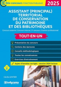 Assistant territorial (principal) de conservation du patrimoine et des bibliothèques – Tout-en-un (Catégorie B – Concours 2024-2025): Concours externe ... interne – 3e concours – Examen professionnel